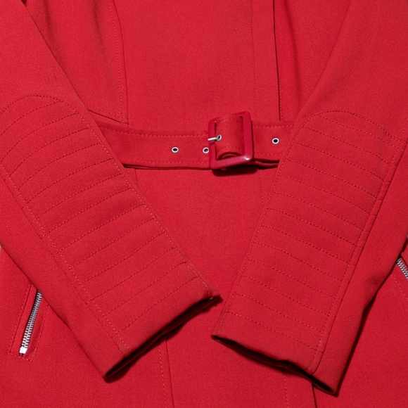 Vintage Kenneth Cole New York Red Jacket Zip Mid Length Asymmetrical Belt Coat M - Picture 8 of 15